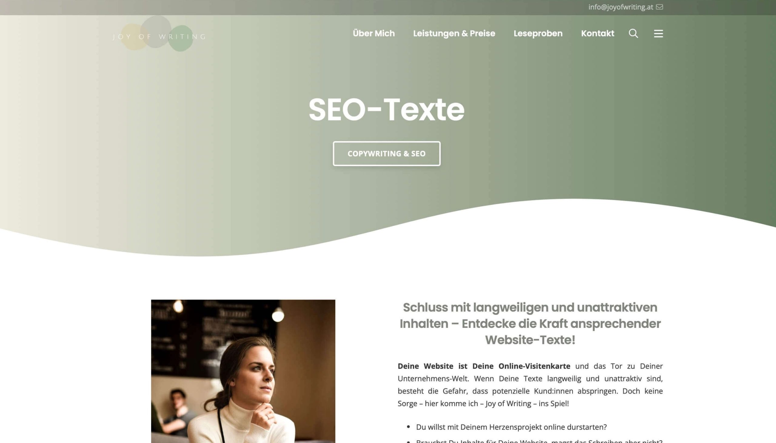joyofwriting_website_Projekt Screenshot der Website joyofwriting.at - Texterstellung von Laura Schiller